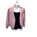 Lane Bryant  2X Plus Pink Knit Lace Detail V Neck Puff Sleeve Cardigan Sweater Photo 3