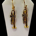 Vintage Trumpet Dangle Earrings Goldtone 2 “, Future Primitive USA Music Lover Photo 0
