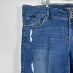 Torrid  Premium Blue Denim Flat Front Distressed Raw Hem Casual Capri Pants Sz 26 Photo 1