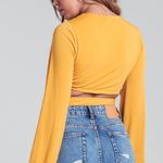 Blue Blush MUSTARD RING DETAILED BUBBLE SLEEVE WAIST TIE CROP Photo 3