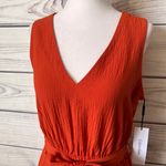 Calvin Klein Rust Orange-Red V Neck Sleeveless Ruffle Flare Dress Photo 4