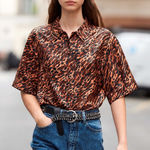 Sandro  Animal Print Buttoned Down Silk‎ Blouse Sz 4 Photo 0