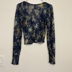 We The Free  Angelina Top Indigo Blue Crop Button Snap Long Sleeve Floral Navy FP Photo 6