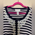 Cathy Daniels  Navy & White Nautical Stripe Floral Sequin 1/2 Sleeve Sweater 2X Photo 2