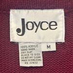 VINTAGE Joyce Medium Burgundy Cardigan with landscape & heart/dots Red Photo 11