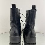 Torrid Black Dark Grey Faux Leather Metal Heel Mid Calf Lace Up Combat Boots Photo 4