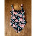 Old Navy black floral ruched square neck one piece swimsuit medium Photo 2