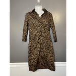 EXPRESS Shirt Dress Womens 8 Brown Leopard Print 3/4 Sleeve Button Knee Length Photo 1