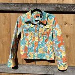 Nicole Miller Womens Floral Long Sleeve Cotton Denim Jacket 6 Orange Blue Button Photo 2
