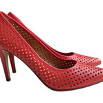 Halogen  Perforated Red Leather High Heel Pumps Size 8.5 Photo 0