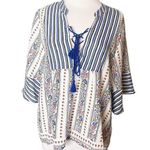 Addie  lace up floral boho print peasant top sz L Photo 0