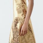 ZARA  NWT VIRAL TIK TOK metallic GOLD FOIL ANIMAL PRINT Midi halter midi DRESS S Photo 7