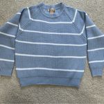 Vintage American Weekend Light Blue With White Stripes Knit Sweater Women Small Photo 0