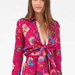 Revolve Pitusa Collared Tie Shirt Size in Fuchsia Floral Print (Size III Photo 1
