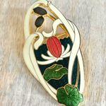 VTG Fish Signed Enamel Lily Pad Reed Pin Brooch Green Photo 2