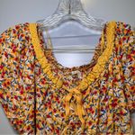 easel  Mustard Yellow Floral V Neck Short Sleeve Top size M Photo 2