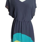 Sweet Storm Womens  Flutter Sleeve Navy Blue Color Block Dress - Sz L Photo 0
