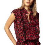 Zadig & Voltaire  Tibo Print Leo Ruffle Leopard Cheetah Top red XS Photo 0