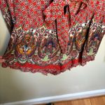 Cotton Candy Red Boho Plunge Tie Front Romper Long Sleeve Small Flowy Shorts Photo 3