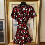 Topshop wrap mini floral dress red black brown green beige size 2 BD Photo 1