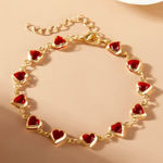 Gold Heart Link Bracelet Red Crystal Charm Dainty Adjustable Jewelry NWT Photo 0