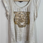Very J  Gold Tiger Shirt Womens Sz S Metallic Sleeveless Tunic Top Boxy Jersey Photo 0