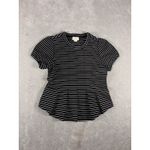Maeve  Anthropologie Corset Peplum Top Black White Stripe Puff Sleeve Size Small Photo 2