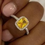 Australian Crystal Square Stone Ring Dipped In White Gold.. Yellow Photo 3