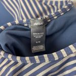 Aerie  Blue/ Grey Metallic Stripe Low Back Ruffle One-Piece Swimsuit Size XL Photo 4