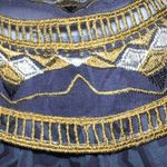 Anthropologie LANGUAGE LA Shades of Blue Hankie Hem Gold Embroidered Top XS Photo 5