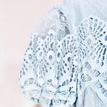 Jessakae Light Blue Floral Lace Tulle Puff Sleeve Sequin Dress. Size XL Photo 4