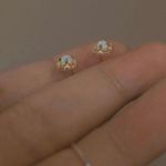 18K Gold Plated Hollow Mini Small Opal Stud Earrings for Women Photo 3