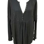 Free People Black Leo Henley Thermal Top Sz S Slouchy Layers Bohemian Lagenlook Photo 0