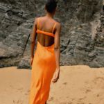 ZARA dress maxi midi hot orange satin effect wedding party cocktail Photo 8