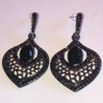 Dark Gunmetal Gray & Black CZ Rhinestone Dangling Boho Pierced Earrings Photo 0