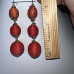 Vintage Raffia Dangle Bead Earrings‎ Red Photo 2