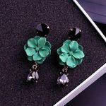 Women's Green Flower Crystal Teardrop Dangle Drop Earrings Photo 2