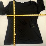 Calvin Klein - Black Draped Neck Silver Side Logo Buckle Cinched 3/4 Slv Size M Photo 9