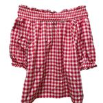 Loft Outlet Gingham Off Shoulder Red White Top Women’s Size Large Photo 5