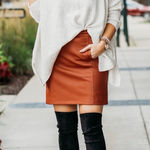Loft Ann Taylor Tan Faux Leather Mini Skirt Sz12 Brown Fall Skirt Chic Style Photo 0