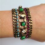 Stella & Dot Women's Triple Chain Rhinestones Bracelet emerald stunning cocktail Photo 8