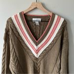 Vintage Casual Corner Preppy Cable Knit Tennis Sweater Olive Pink Women’s M Green Size M Photo 1