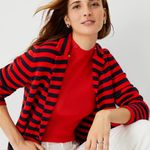 Ann Taylor Black Red Striped Coatigan Cardigan Coat Sweater Jacket Photo 2