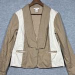Sundance  Women’s Blazer Jacket Sz‎ M Linen Cotton Color Block Tan Ivory Career Photo 0
