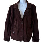 At Last Corduroy Blazer Women 2X Brown Button Front Collared Pockets Flattering Classic Photo 0