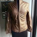 Vintage Y2K Brandon Thomas bronze leather zipper moto jacket, size small Brown Photo 0