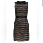 Trina Turk   Tweed Sleeveless Sheath Dress Black Brown Cream Leather Trim Size 0 Photo 1