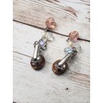 Vintage Clip On Earrings Beaded Dangle Pink Tones Photo 3