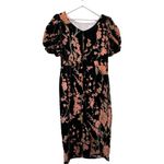 Ivy City Co Black Pink Floral Velvet Burnout Kaley Midi Dress Size Medium Photo 5