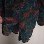 Punch Vintage L Silk Button Down Volcano Sun Pattern Top Blouse Turquoise Tan Green Size L Photo 8